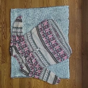 Moon Child Pink/Black Geometric Print Sheer Shirt, Women's Large!